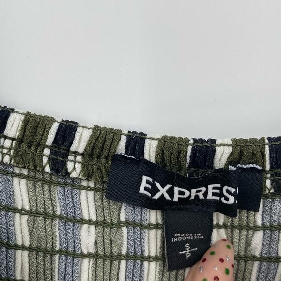 Express Green White and Black Striped Tank Style Cropped Length Jumpsuit - Picture 6 of 6